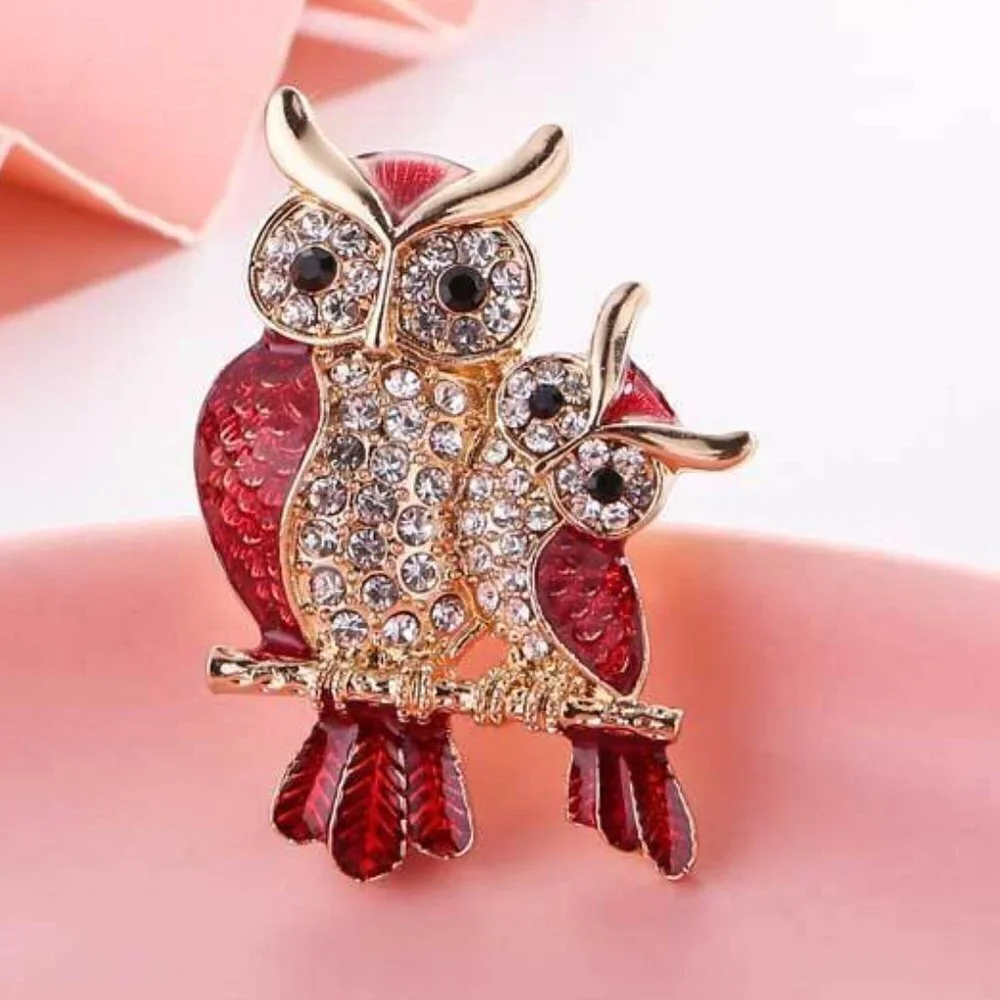 Rhinestone Owl Brooch